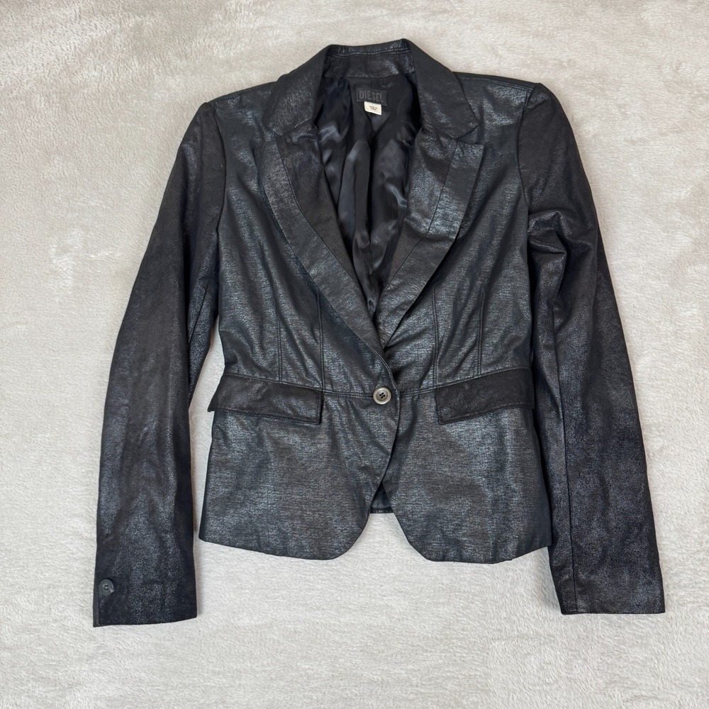 VTG Diesel Blazer Jacket Womens Small Black Preowned‎ Metallic Single Breasted